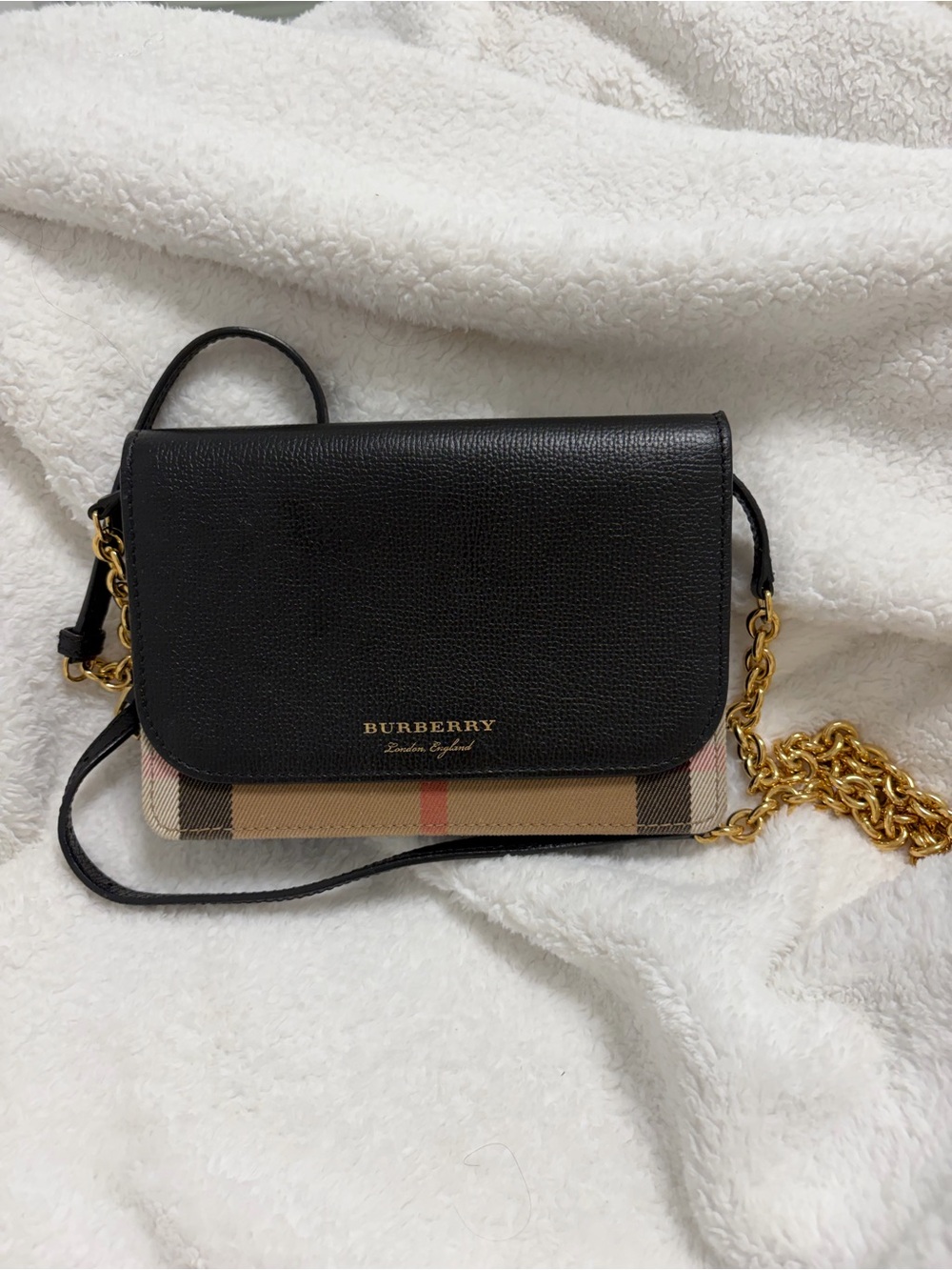 Authentic Burberry Black Leather & Vintage Check Crossbody Bag